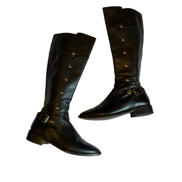 Michael Michael Kors Women Black Leather Knee High Equine Riding Boots Size  6M - Main Image